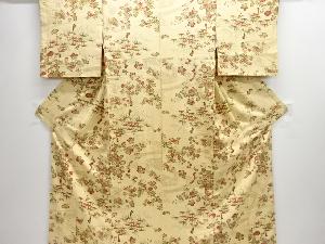 流水に笹・花模様小紋着物